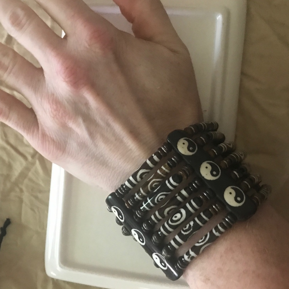 Vintage Peace Sign Wood Bracelet