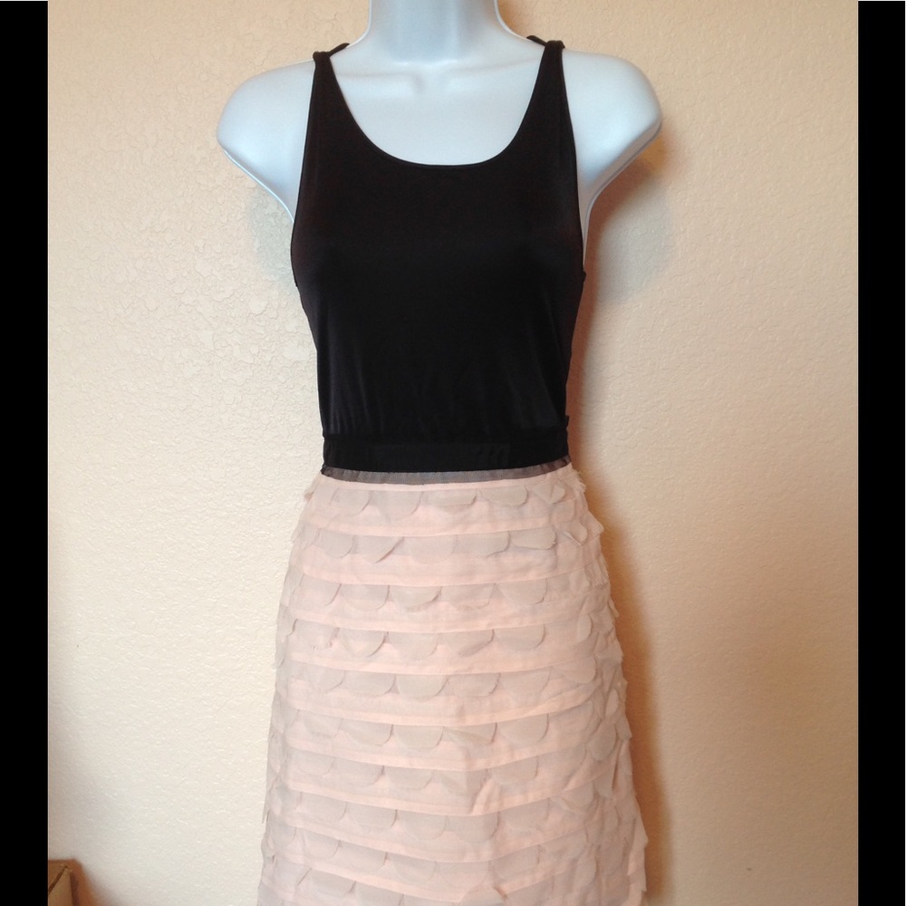 BCBGMAXAZRIA Black Pink Tiered Colorblock Dress 2