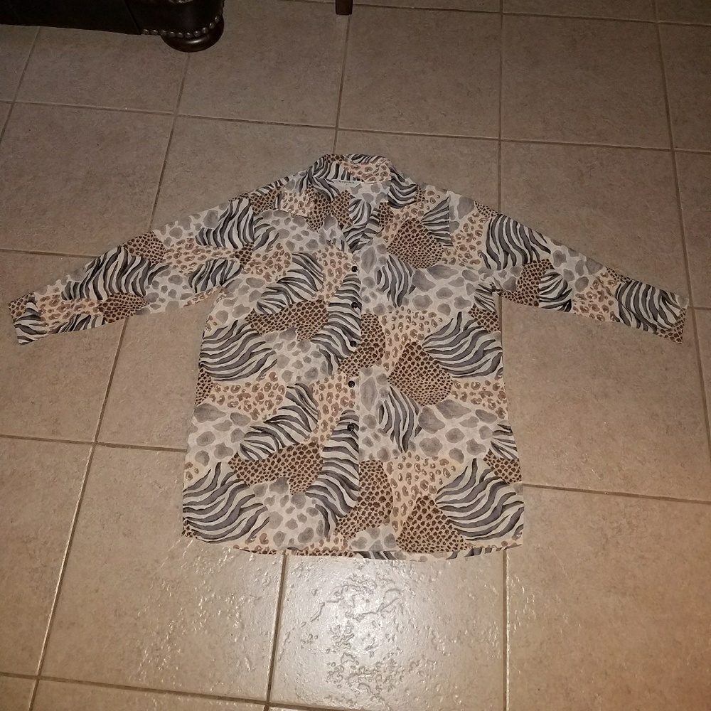 Animal Print Polyester Blouse-size 1X