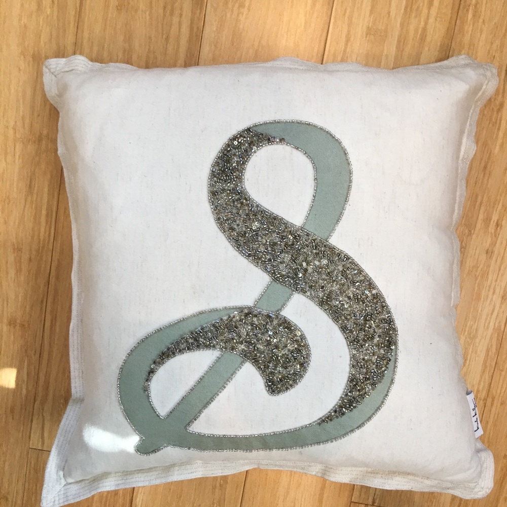 &a pillow with bead accents, nicole miller green