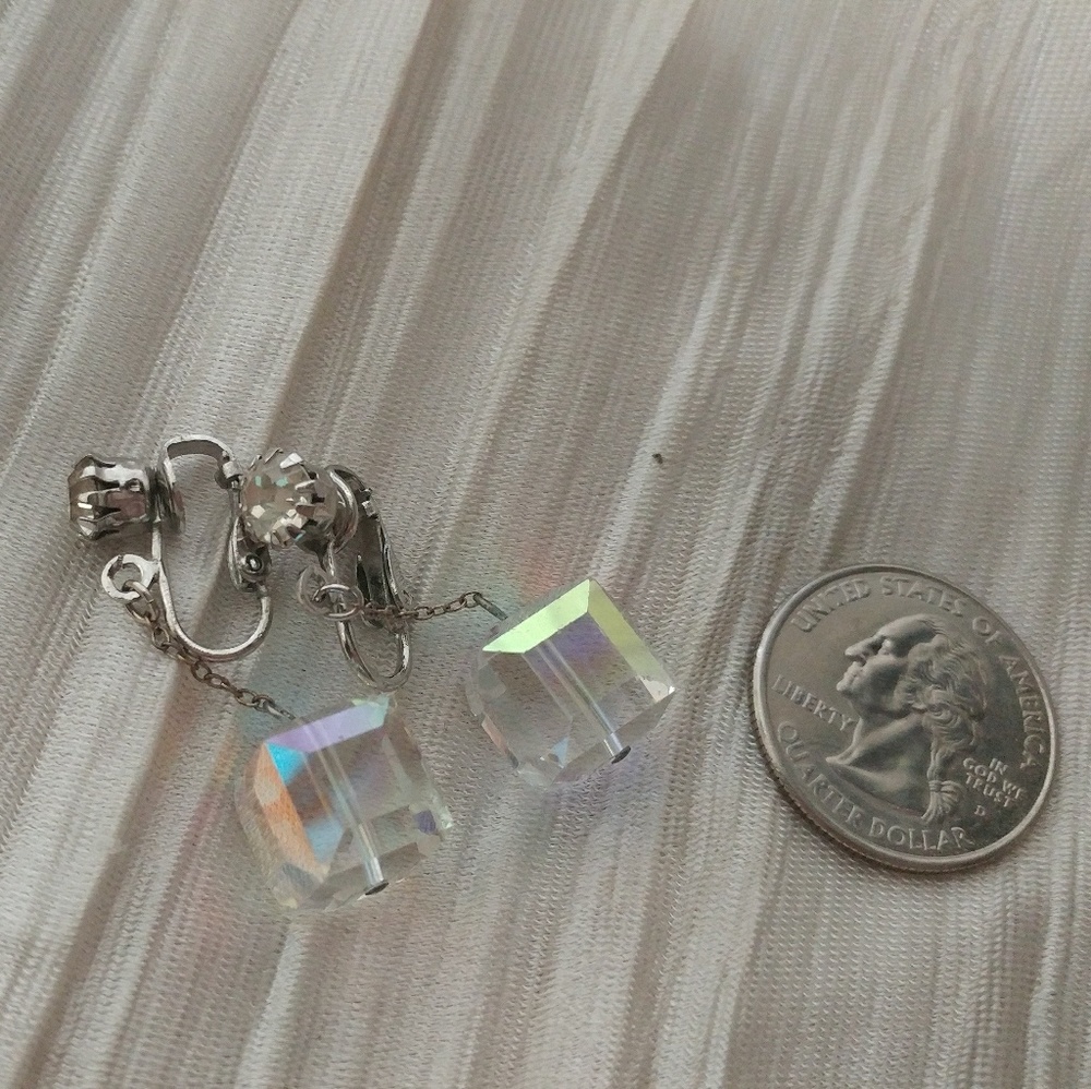 Vintage Costume Crystal Cube Clip-ons