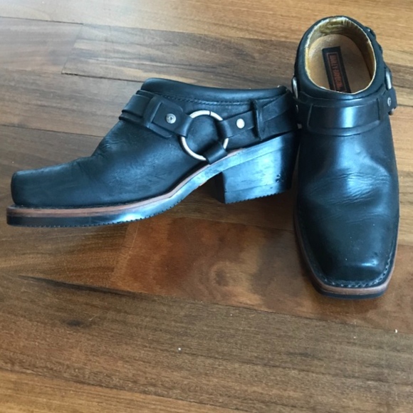 Harley Davidson biker mules w silver Harness sz 7 - Picture 2 of 8