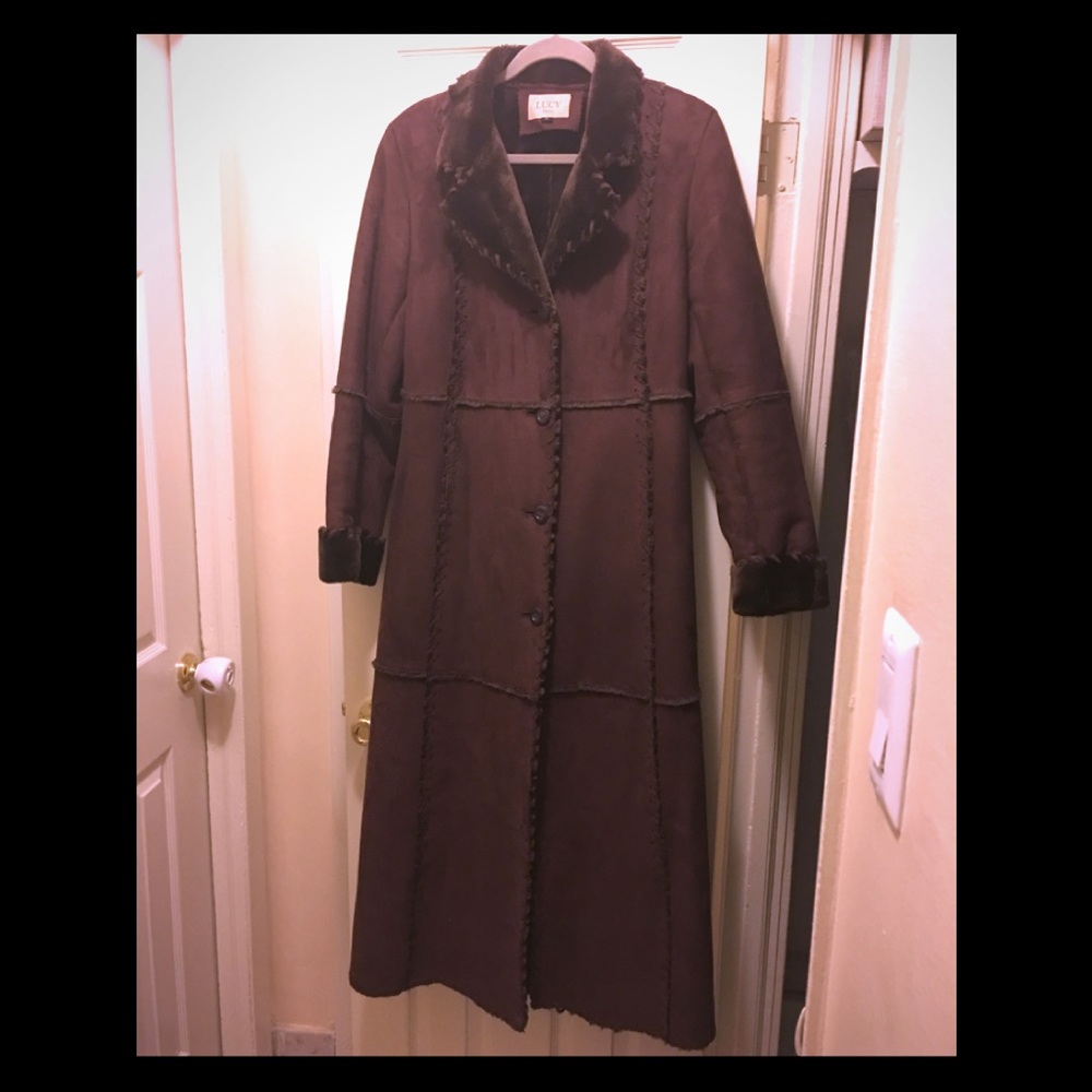 Faux shearling full length coat sz m