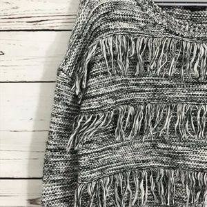 Oversized Gray Marled Sweater with Fringe