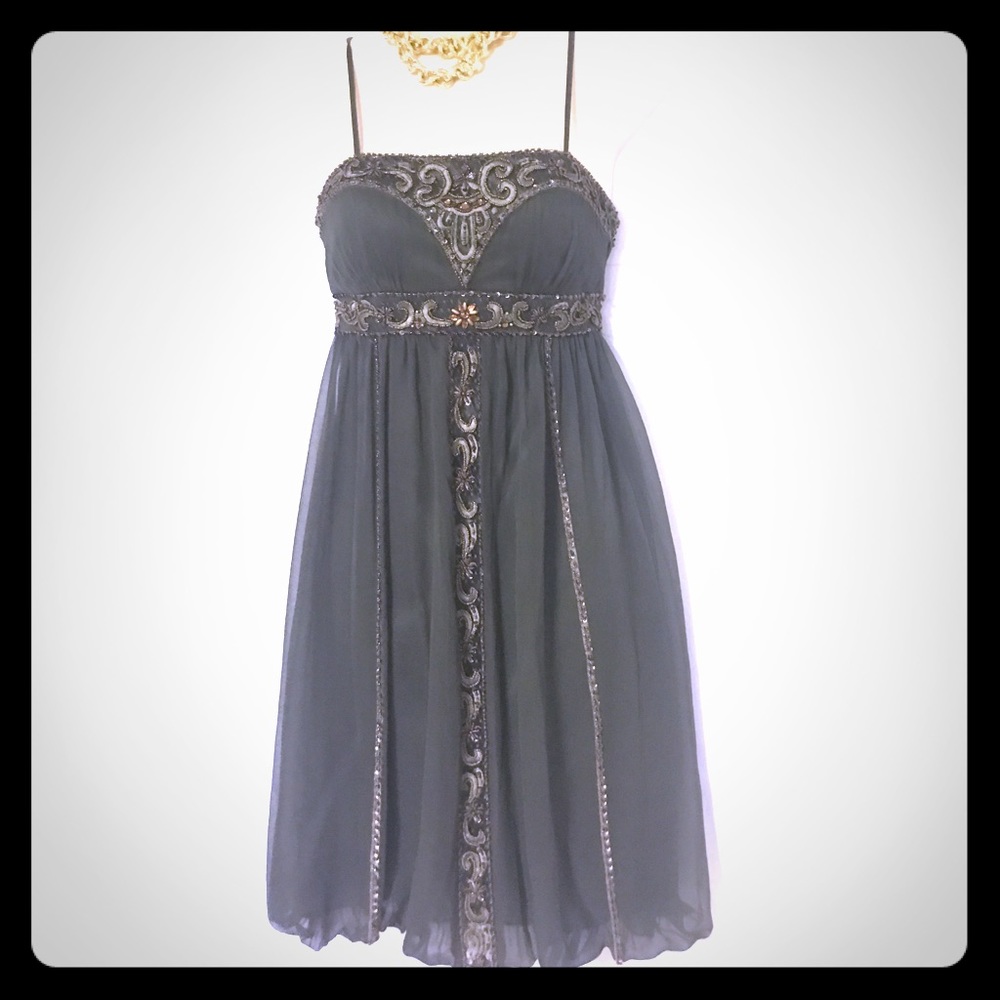 Sue Wong forest green embellished silk 0