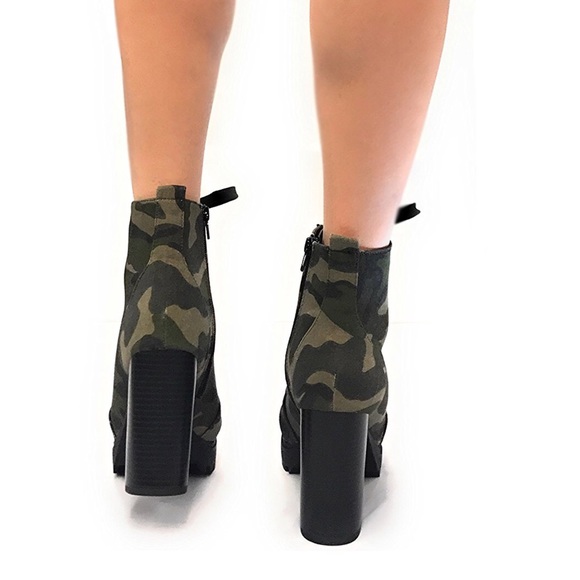 Military Camo Lug Sole High Heel Combat Boots - Picture 3 of 7