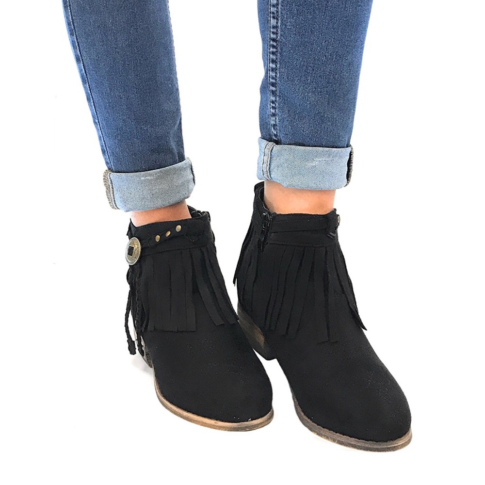 Western Harness Fringe Chic Ankle Bootie - Picture 4 of 6