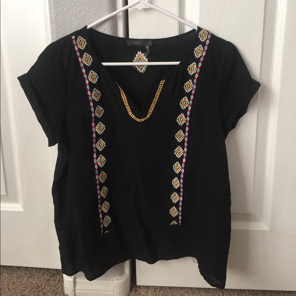THML Roolee Boutique Embroidered Black Blouse