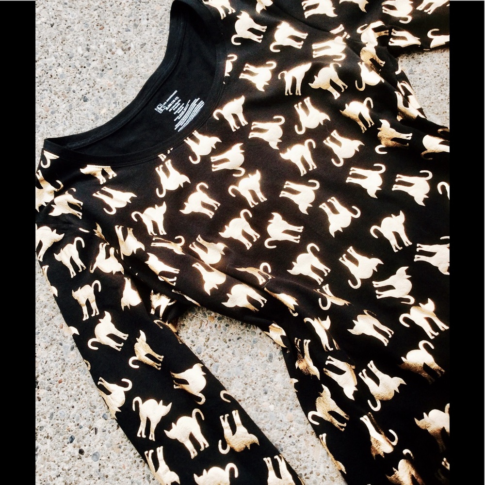 Cat Print Top Black Gold XL