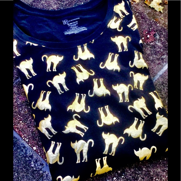 Cat Print Top Black Gold XL - Picture 2 of 7