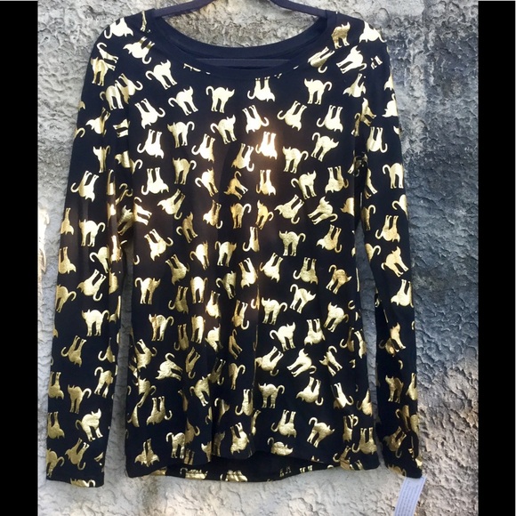 Cat Print Top Black Gold XL - Picture 3 of 7