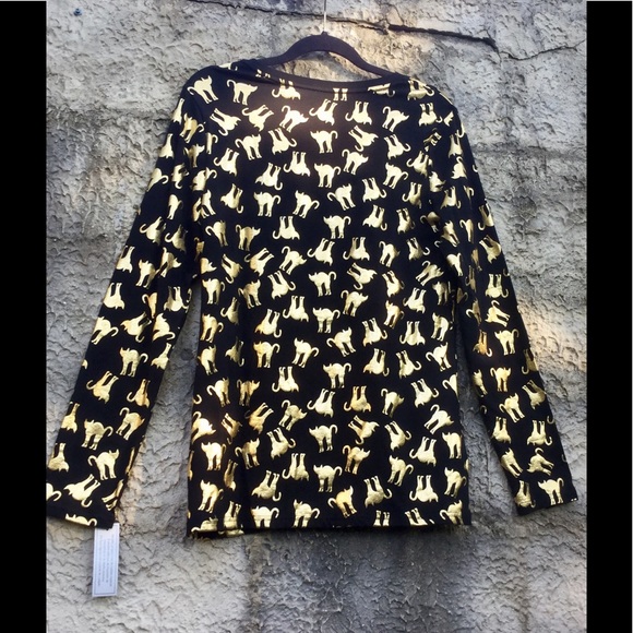 Cat Print Top Black Gold XL - Picture 4 of 7
