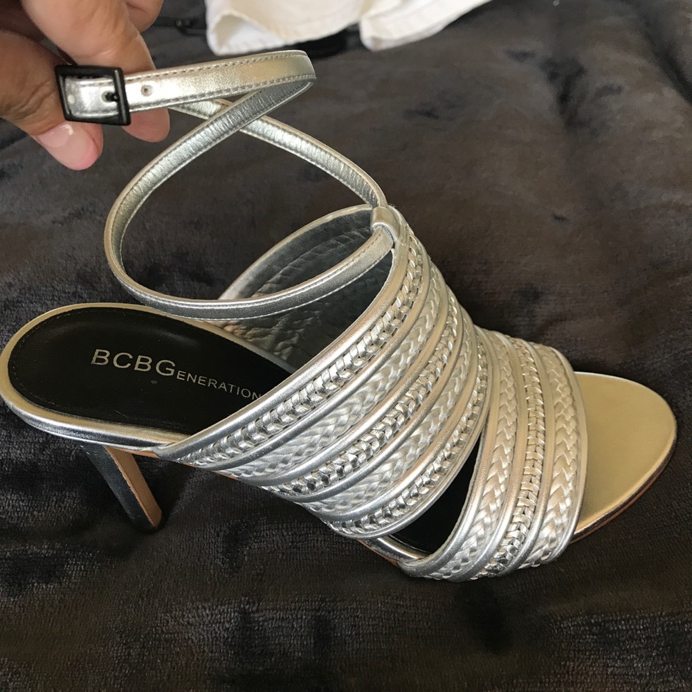 BCBG silver heels