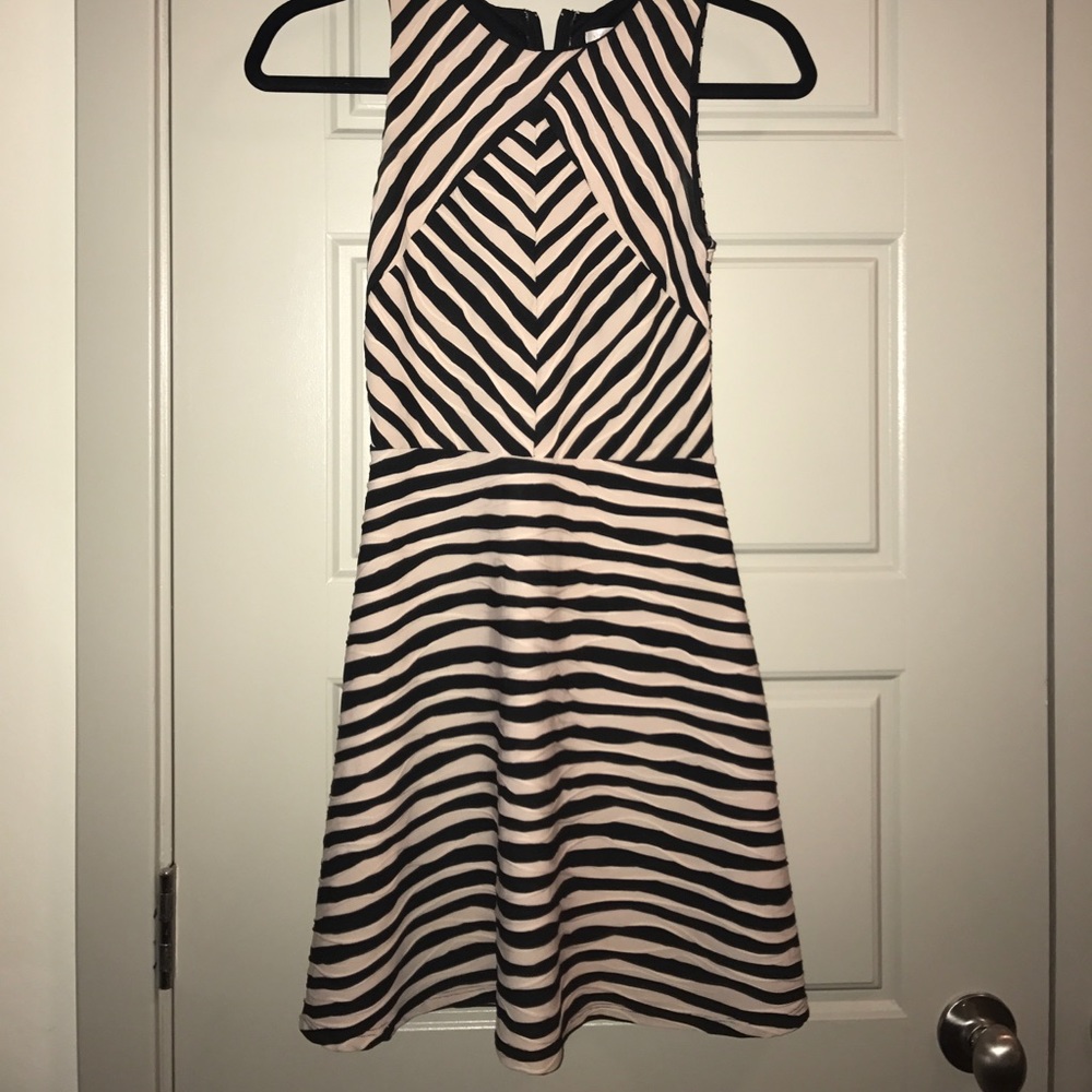 Black and cream striped skater dress