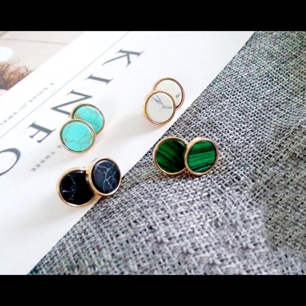 | CHIC GREEN MARBLE STUDS | - Picture 3 of 5