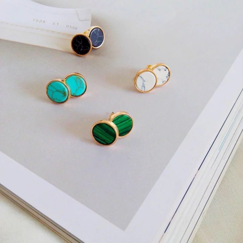 | CHIC GREEN MARBLE STUDS | - Picture 4 of 5