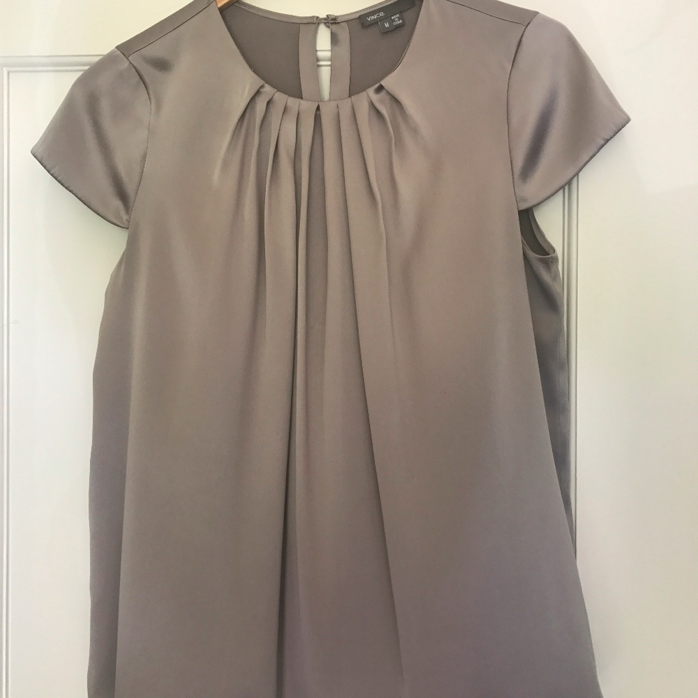 Vince Metallic Silver Silk Blouse - Picture 1 of 7