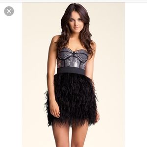 BEBE Isis Black studded feather dress