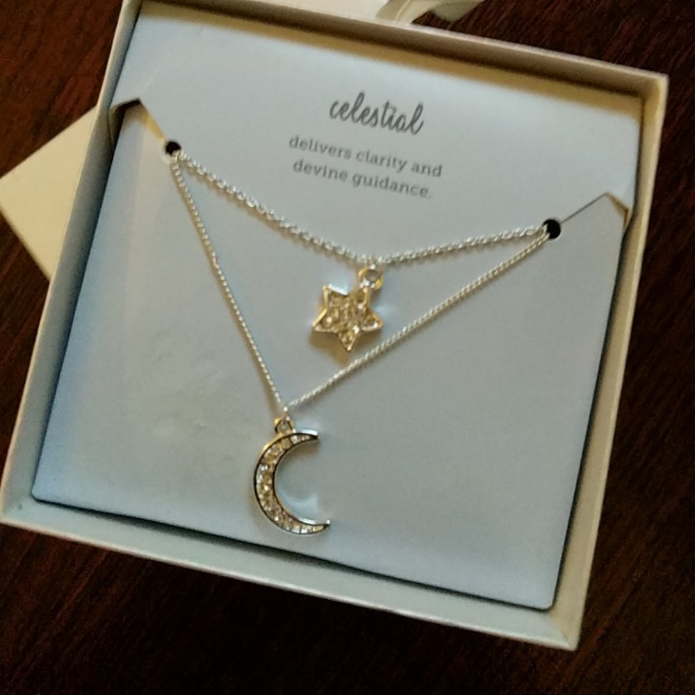 New in box double necklace set- star & moon