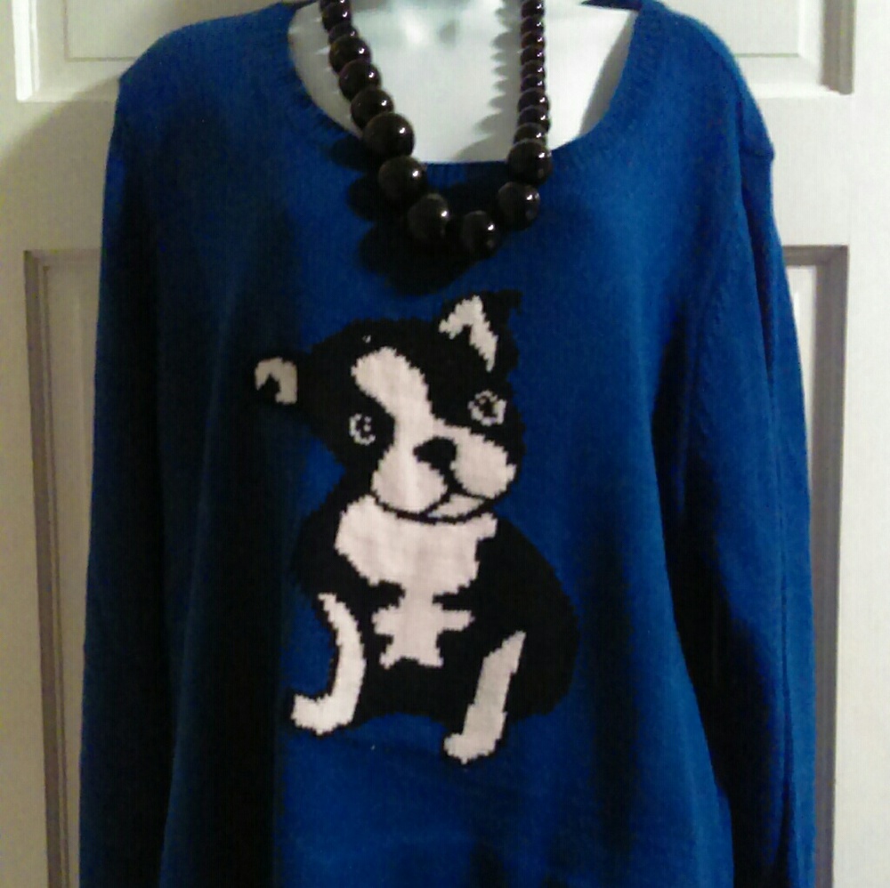 Boston Terrier sweater blue 2xl