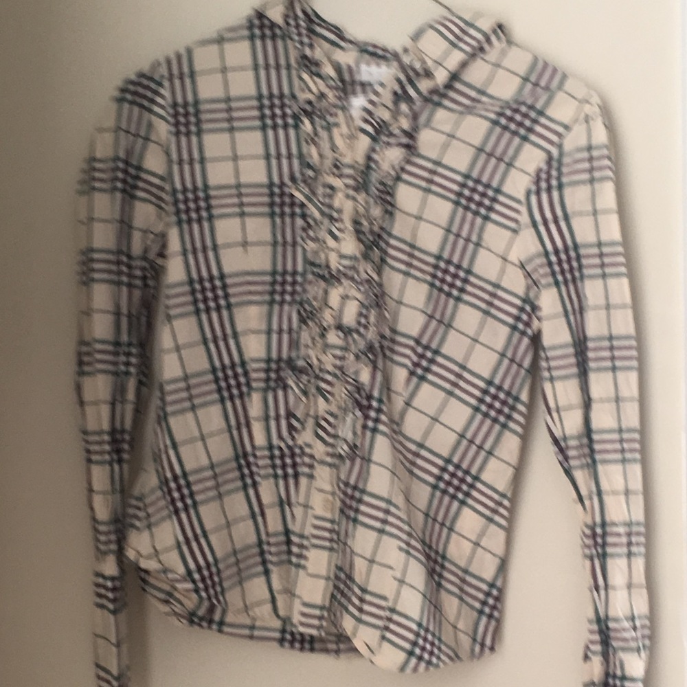 Ninety striped ruffle button shirt size small