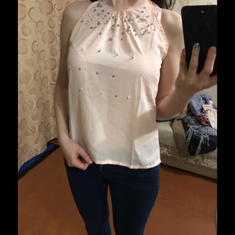 Beaded blush Chiffon Blouse - Picture 2 of 4