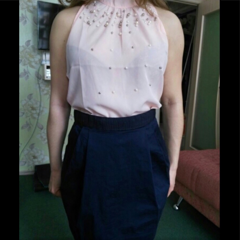 Beaded blush Chiffon Blouse - Picture 3 of 4
