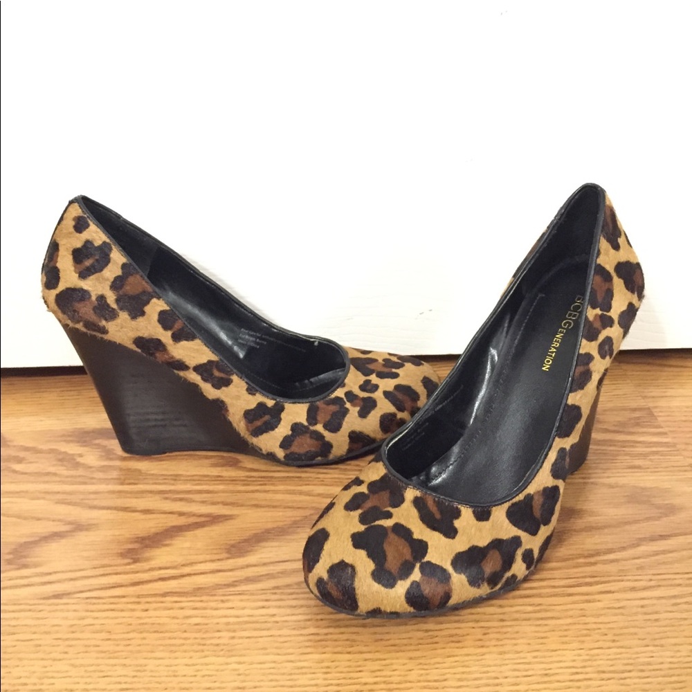 BCBGeneration cheetah print, wedge heels.