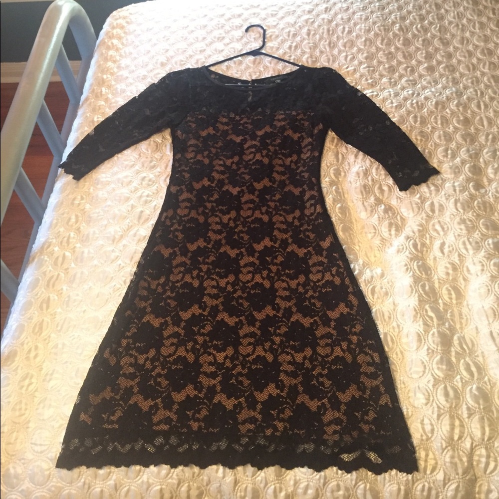 Small black lace Karen Kane dress with nude lining