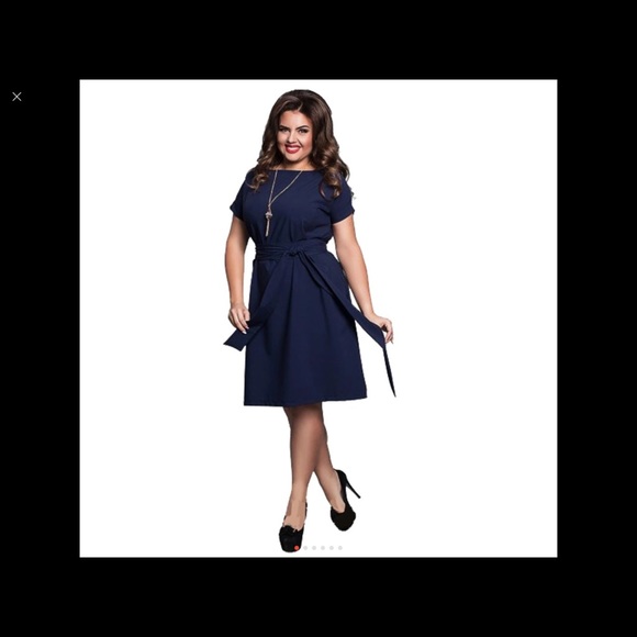 Crimson/red shift dress with tie waist. - Picture 3 of 5