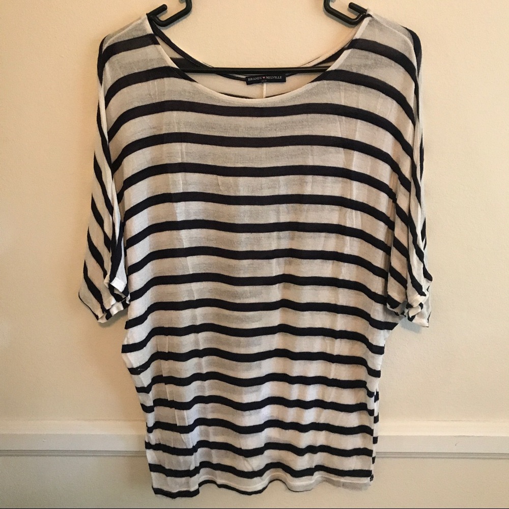 Brandy Melville Navy Blue and White Striped Top
