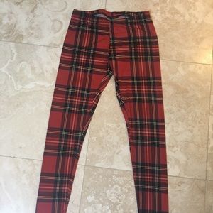 EUC red MED plaid leggings