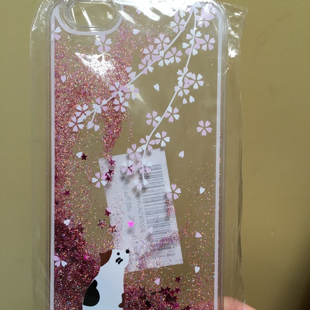 iPhone 6 Plus case pink glitter with cat NWT
