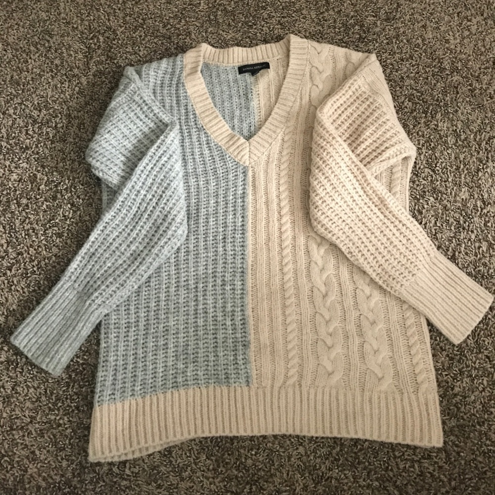 banana republic color block cable knit sweater