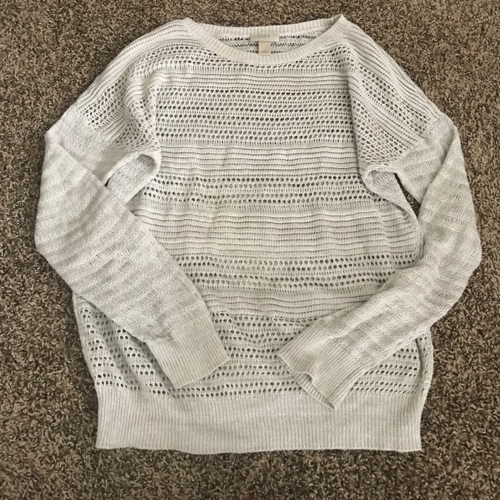 LOFT lightweight crochet knit crew pullover