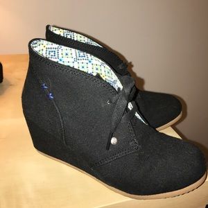 Black Fabric Wedge Bootie