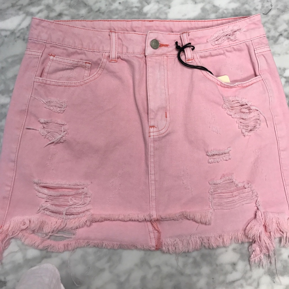 Pink denim skirt
