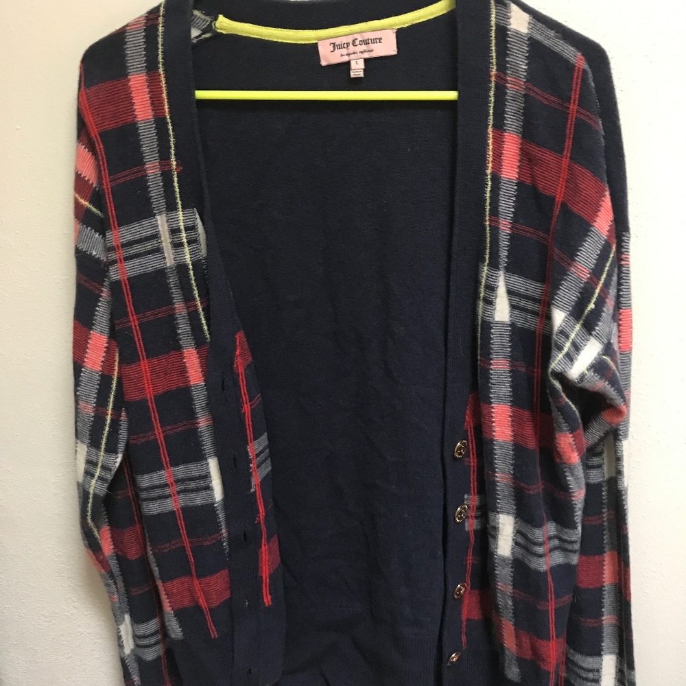 Juicy Couture Preppy Plaid Cardigan w/ cuff detail