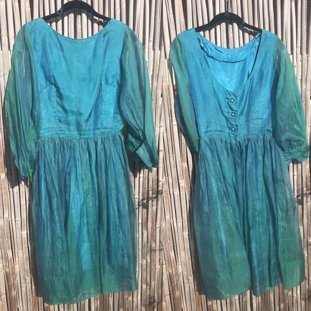 Beautiful Iridescent 1950s Full Sleeve Ball Gown