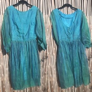 Beautiful Iridescent 1950s Full Sleeve Ball Gown
