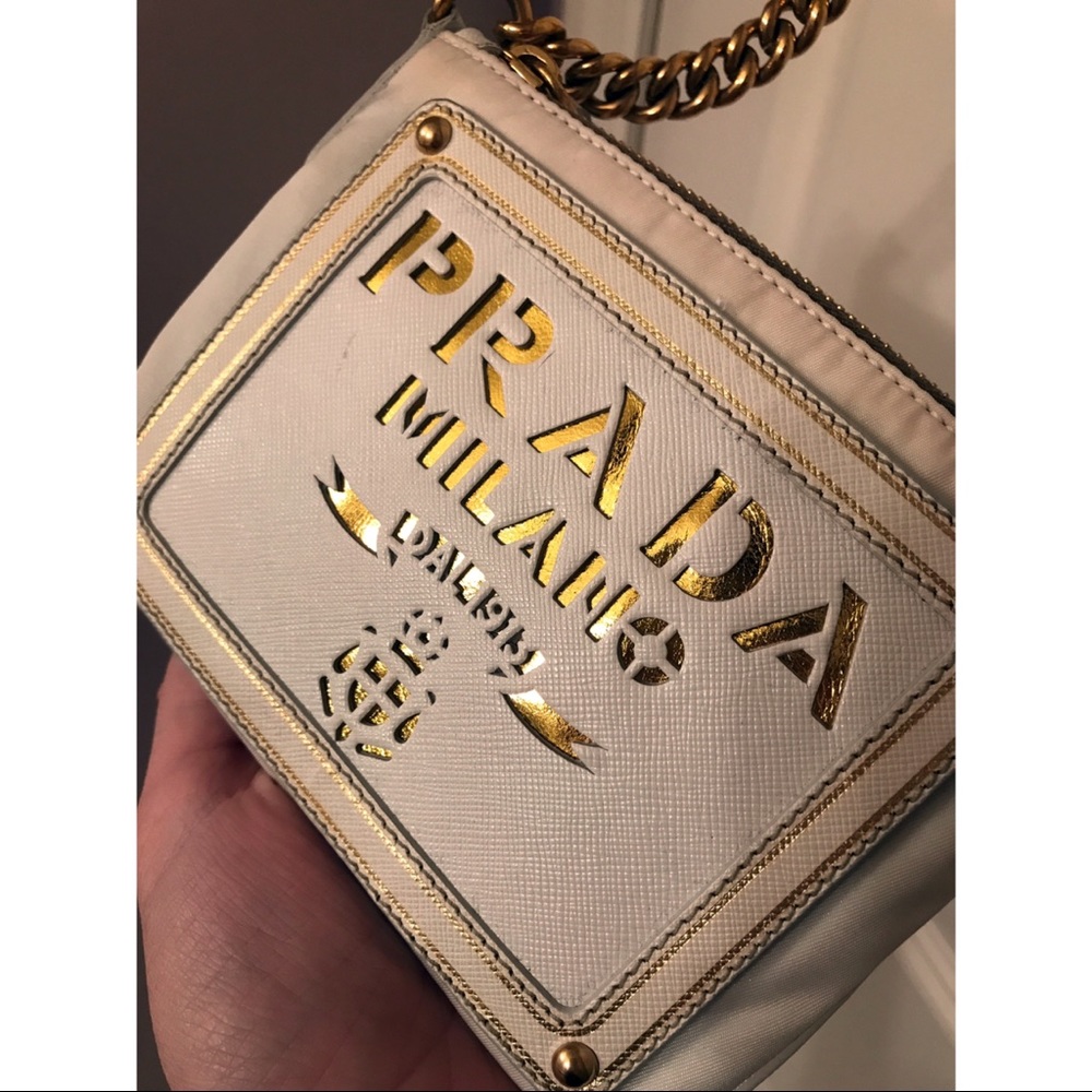 Vintage White Prada Milano Shoulder Purse Bag