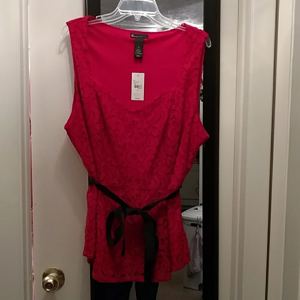 Lane Bryant Red Lace Top with bow 22 NWT