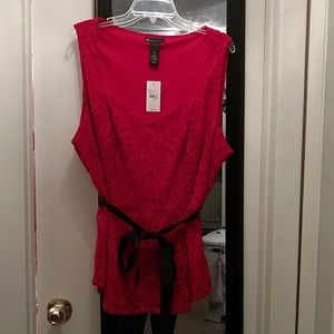 Lane Bryant Red Lace Top with bow 22 NWT