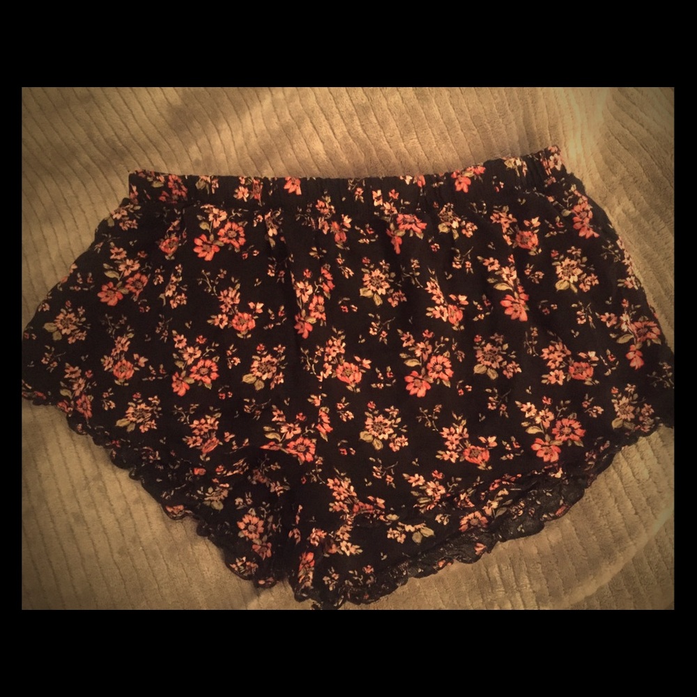 Floral Pink & Black Shorts