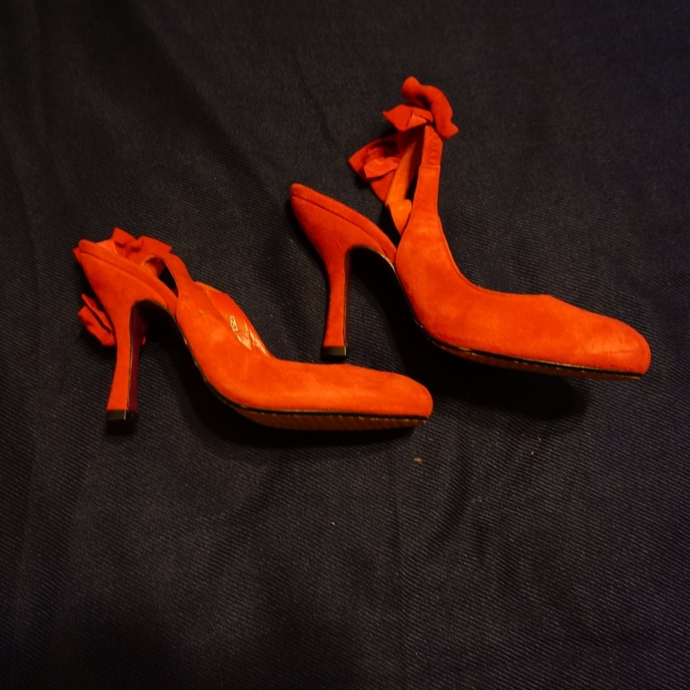 Closet clean out Red Suede Strap Round toe heels