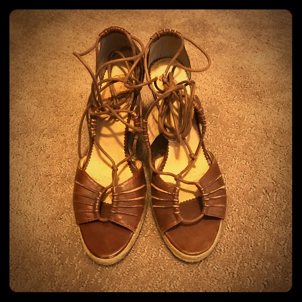 Leather Tie Strap Wedges
