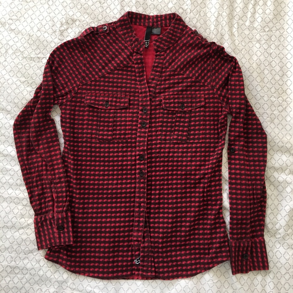 Women's FOX red &black gingham pattern flannel