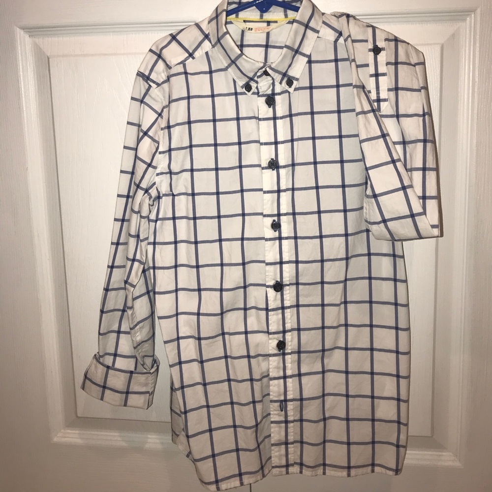 White and navy long sleeve shirt