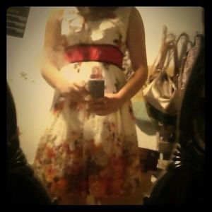 White red floral knee length dress