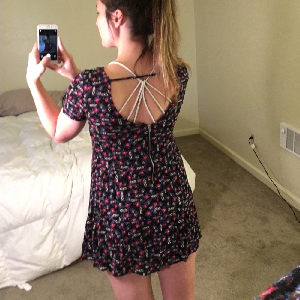 Short, floral backless dress